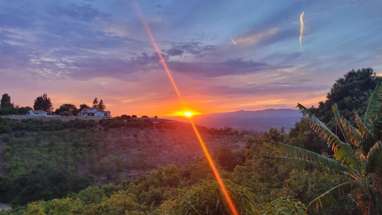 Sunset over the Presilla Road hills in the Santa Rosa Valley, with homes along the ridge